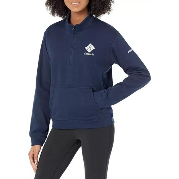 Columbia Women's Sweatshirt  Plus Size Trek French Terry Half Zip Navy Blue - Picture 1 of 3
